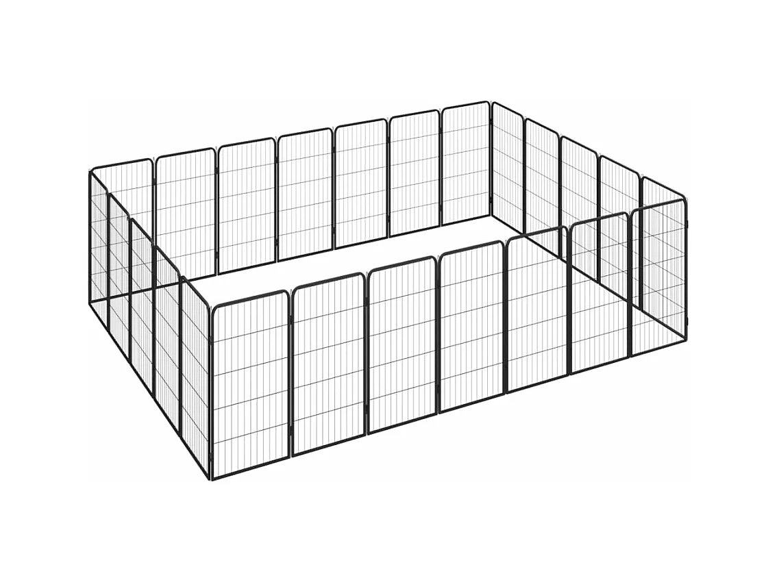 Cercadinho para cães 24 painéis 50 x 100cm aço revestido a pó preto 02_0043622
