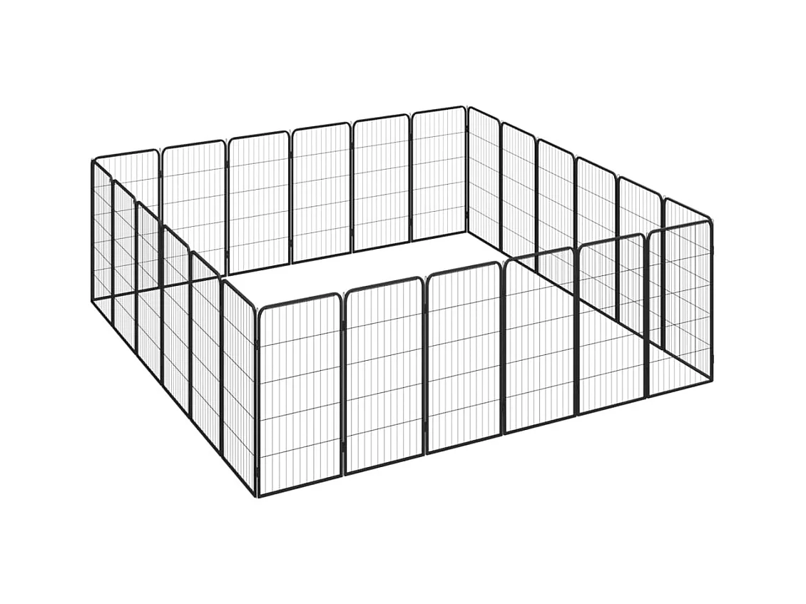 Cercadinho para cães 24 painéis 50 x 100cm aço revestido a pó preto 02_0043622