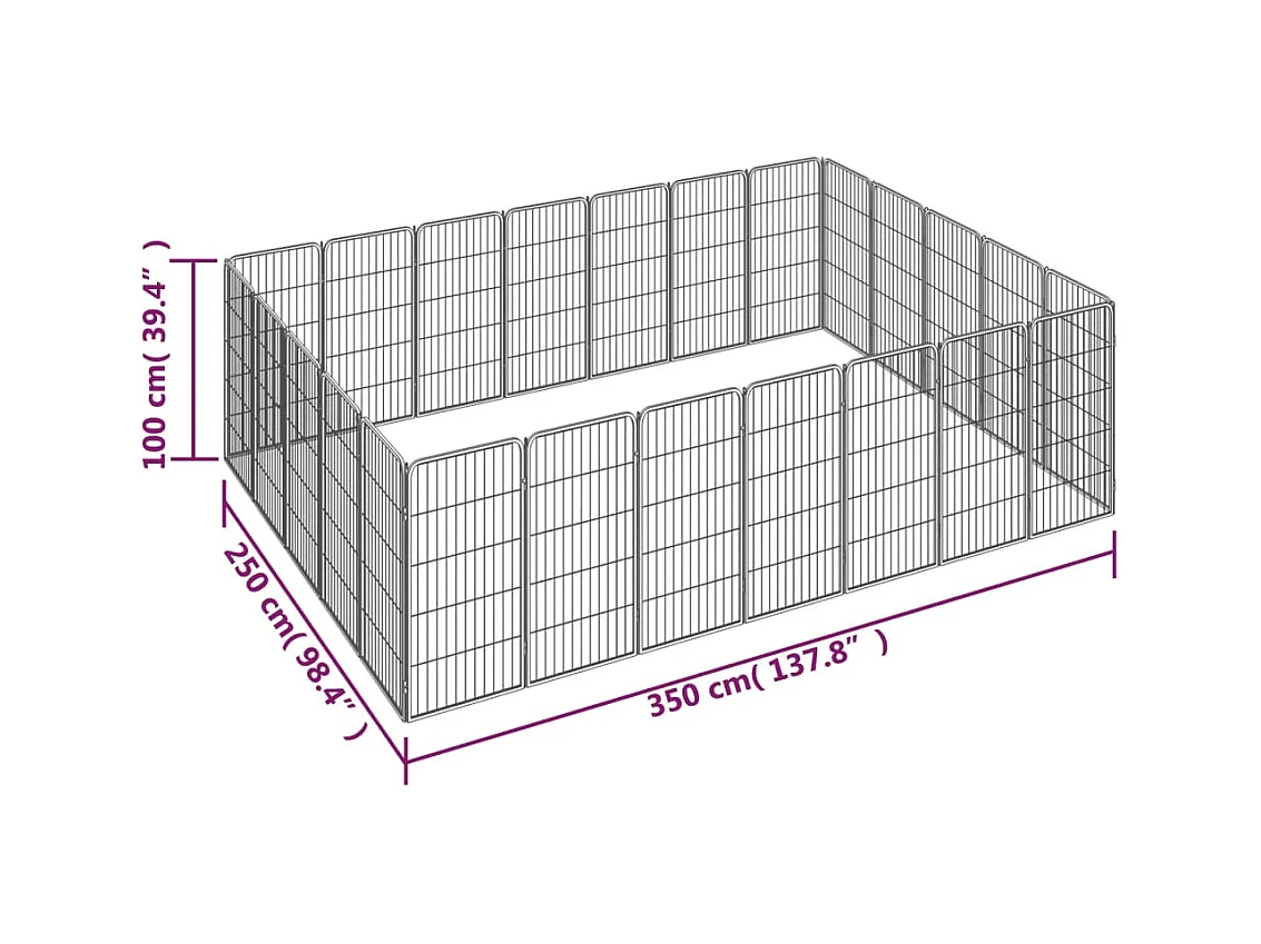 Cercadinho para cães 24 painéis 50 x 100cm aço revestido a pó preto 02_0043622