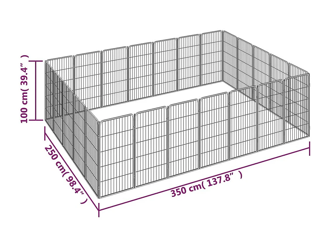 Cercadinho para cães 24 painéis 50 x 100cm aço revestido a pó preto 02_0043622