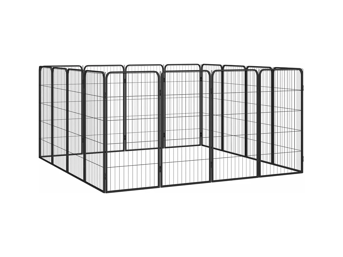 Cercadinho para cães 16 painéis 50 x 100cm aço revestido a pó preto 02_0043612