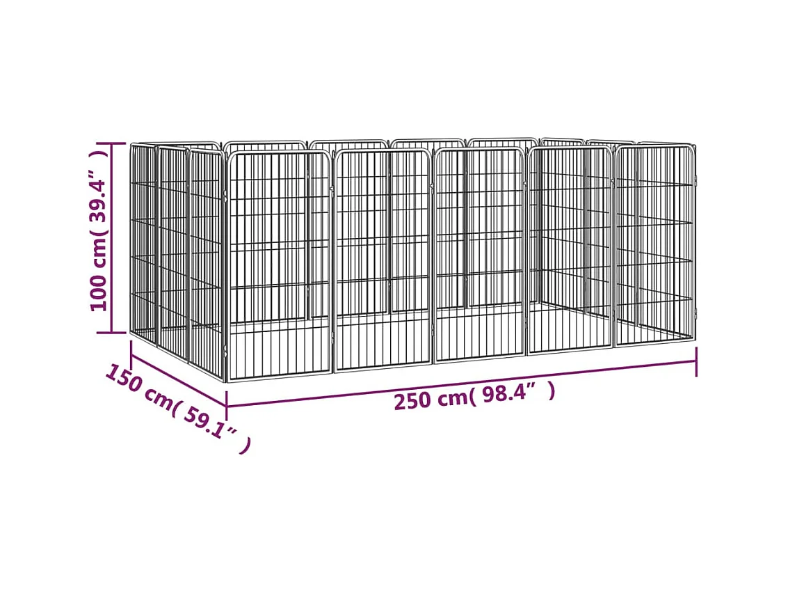 Cercadinho para cães 16 painéis 50 x 100cm aço revestido a pó preto 02_0043612