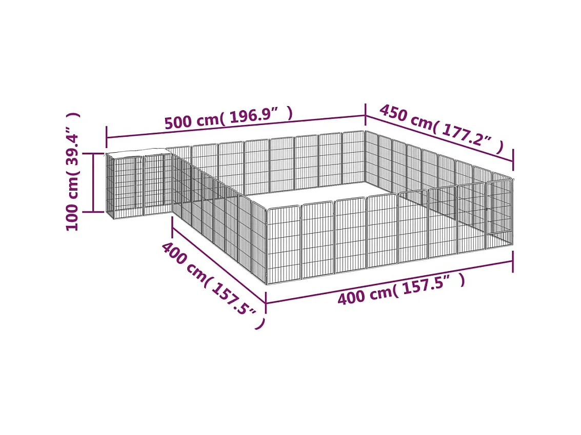 Cercadinho para cães 38 painéis 50 x 100cm aço revestido a pó preto 02_0043635