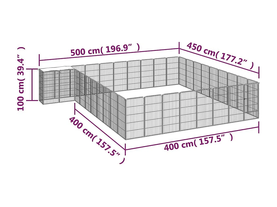 Cercadinho para cães 38 painéis 50 x 100cm aço revestido a pó preto 02_0043635
