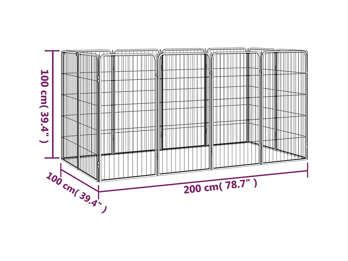 Cercadinho para cães 12 painéis 50 x 100cm aço revestido a pó preto 02_0043604