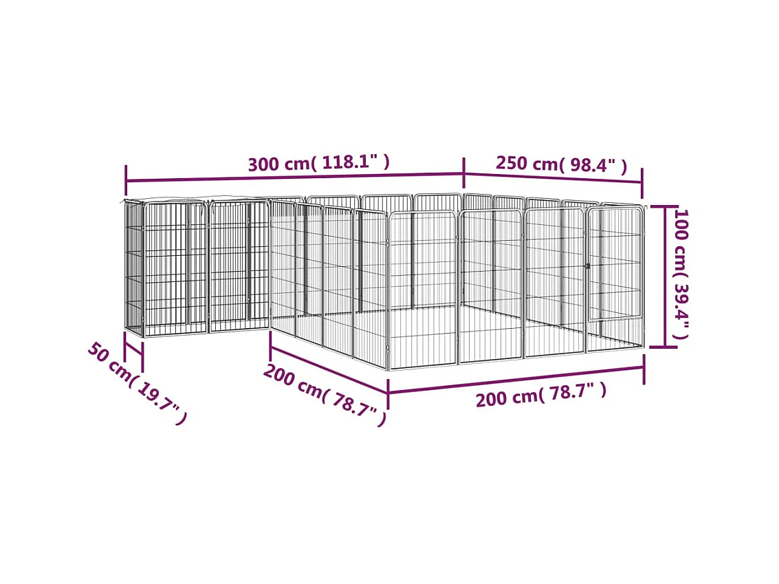 Cercadinho para cães 22 painéis 50 x 100cm aço revestido a pó preto 02_0043619