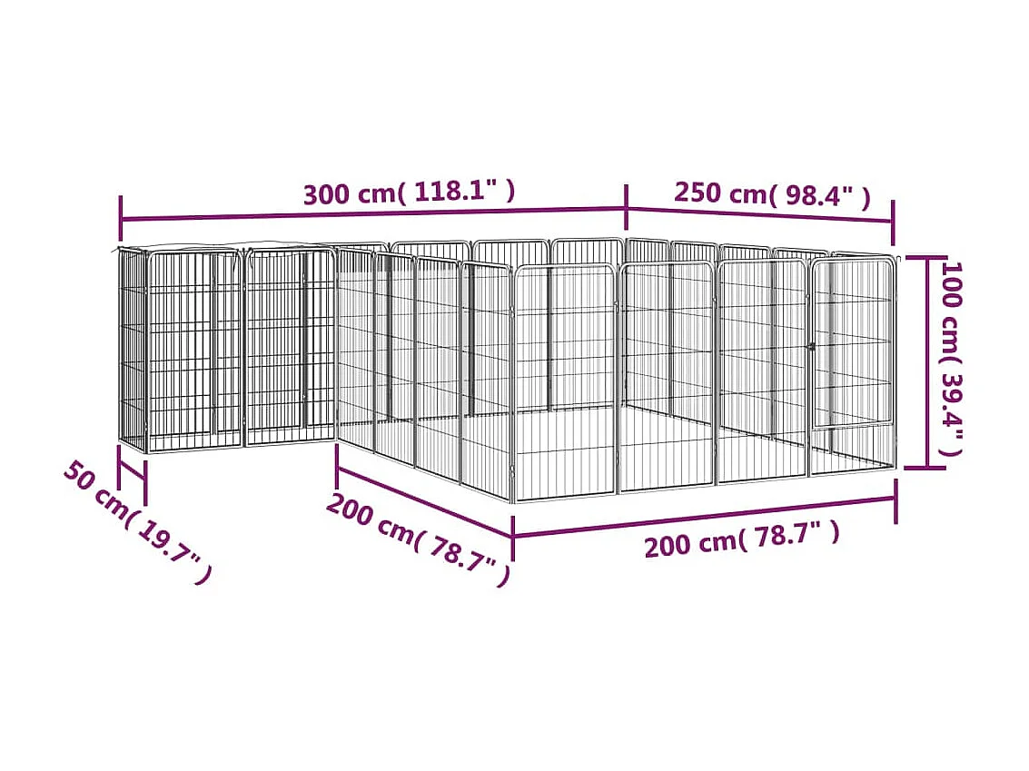 Cercadinho para cães 22 painéis 50 x 100cm aço revestido a pó preto 02_0043619