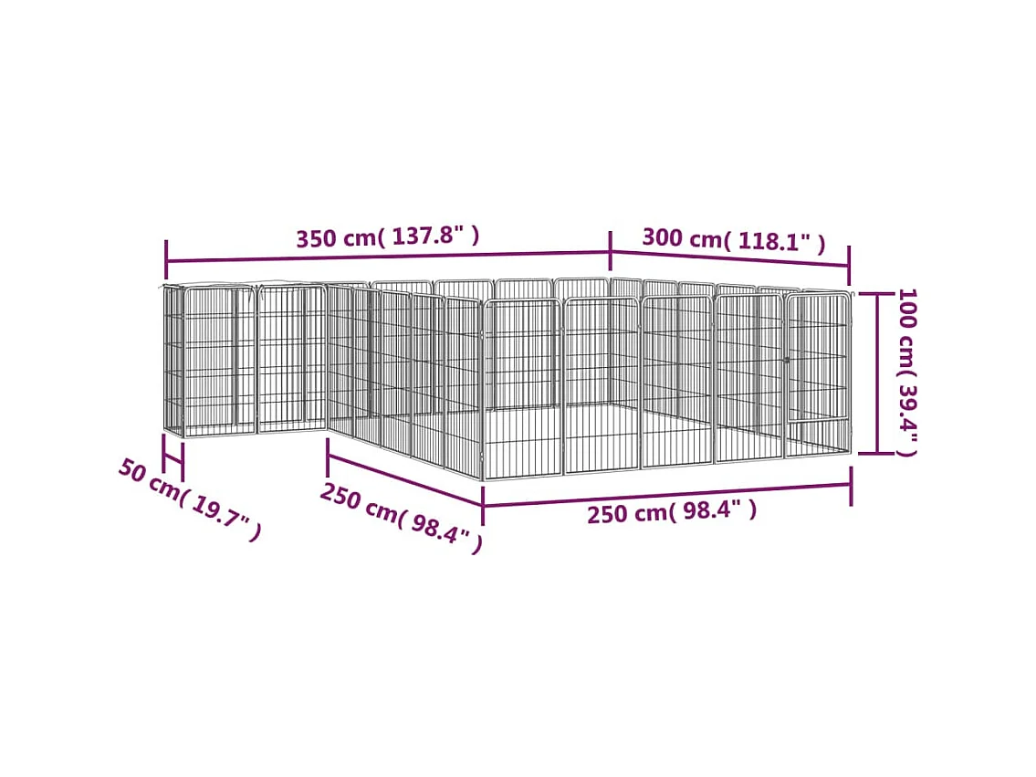 Cercadinho para cães 26 painéis 50 x 100cm aço revestido a pó preto 02_0043623