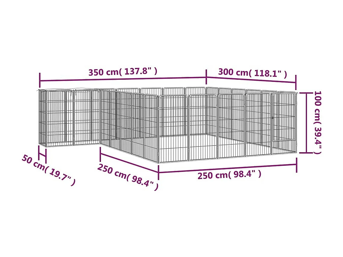 Cercadinho para cães 26 painéis 50 x 100cm aço revestido a pó preto 02_0043623