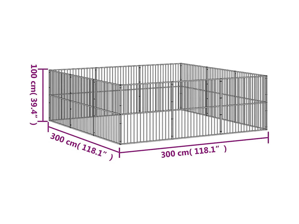 Parc pour chien 12 noire 300 x 300 x 100 cm 02_0043606