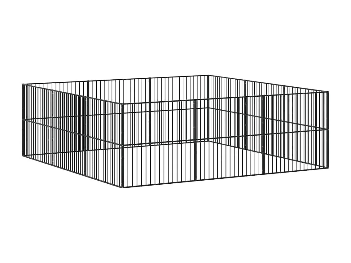 Parque para perros 12 paneles acero galvanizado negro 02_0043606