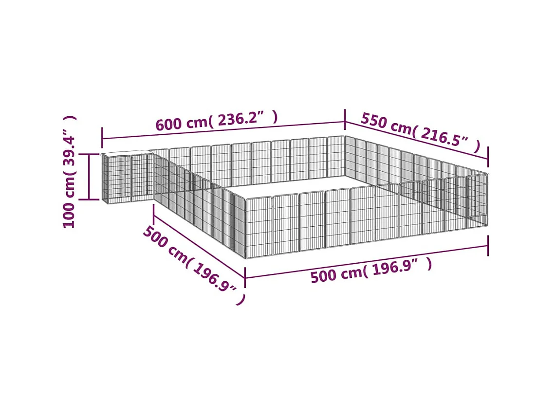 Cercadinho para cães 46 painéis 50 x 100 cm aço revestido a pó preto 02_0043646