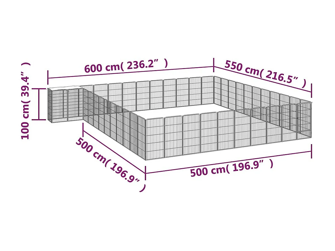 Cercadinho para cães 46 painéis 50 x 100 cm aço revestido a pó preto 02_0043646