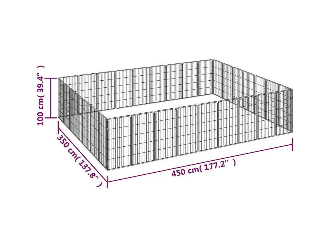 Cercadinho para cães 32 painéis 50 x 100cm aço revestido a pó preto 02_0043630