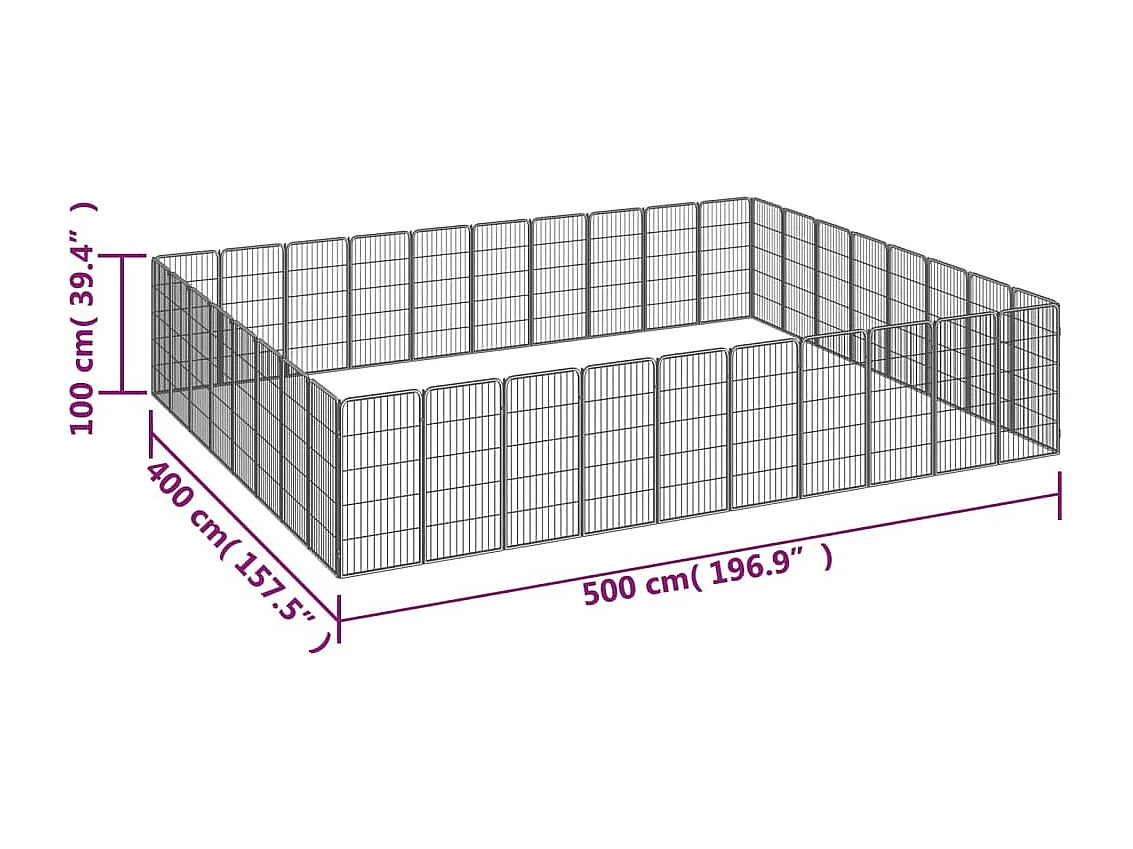 Cercadinho para cães 36 painéis 50 x 100 cm aço revestido a pó preto 02_0043634