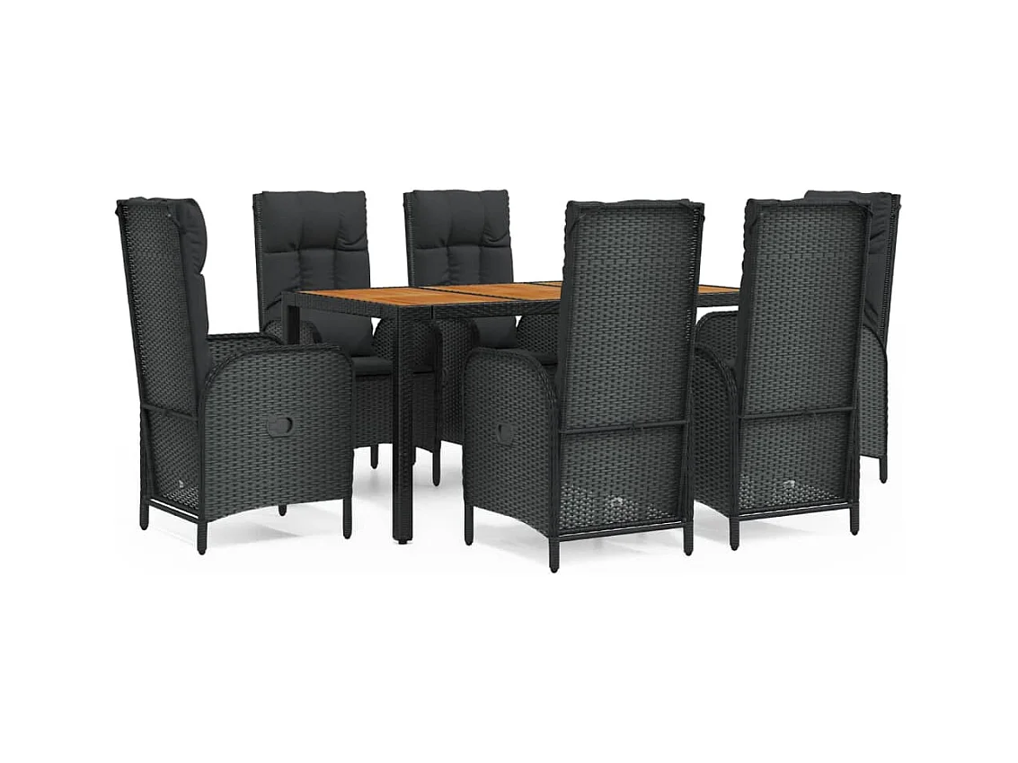 Set da pranzo mobili da giardino mobili da esterno e cuscini 7 pezzi resina intrecciata nera 02_0014473