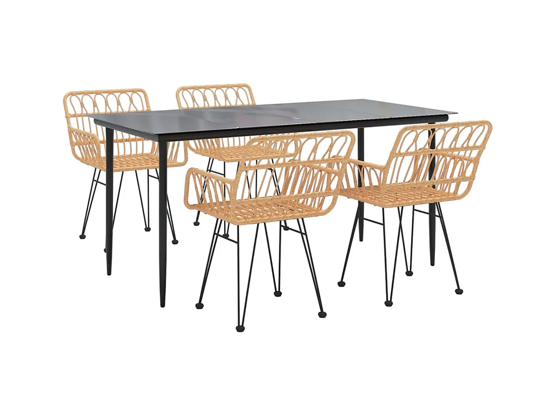 Conjunto de jantar móveis de jardim móveis de exterior 5 peças de resina tecida 02_0014320