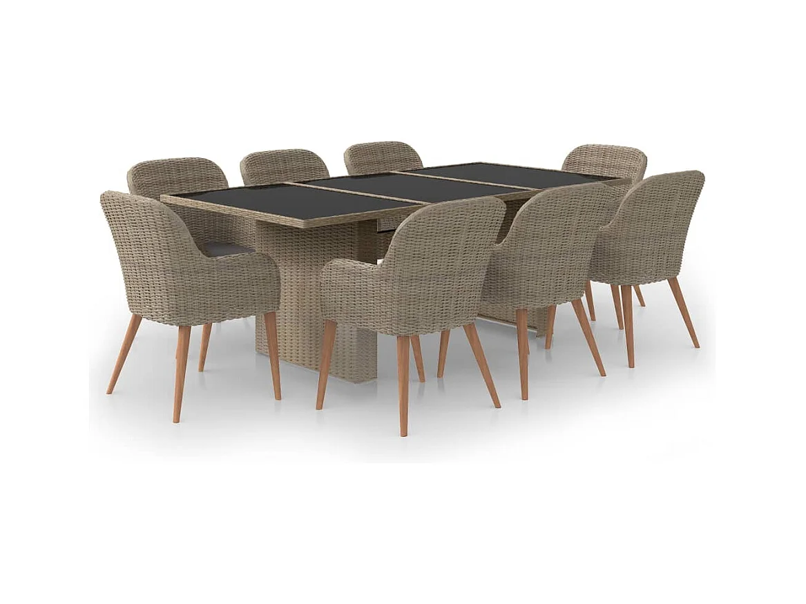 Juego de comedor muebles de jardín muebles de exterior 9 piezas resina tejida marrón 02_0014409