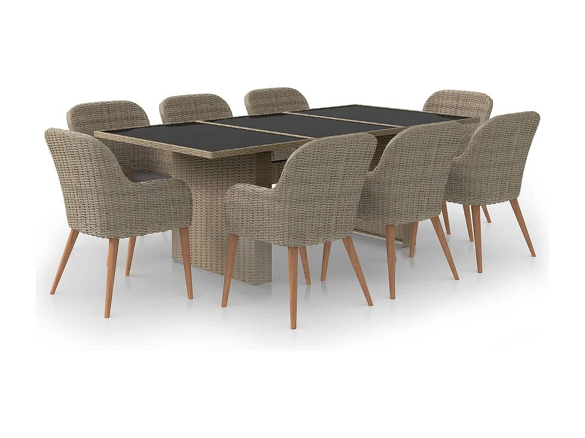 Conjunto de jantar móveis de jardim móveis de exterior 9 peças resina tecida marrom 02_0014409