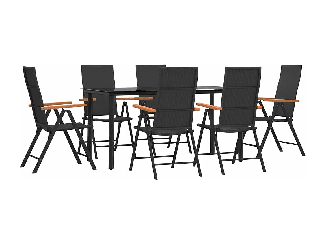 Set da pranzo/mobili da giardino in resina intrecciata nera e marrone da 7 pezzi 02_0014369