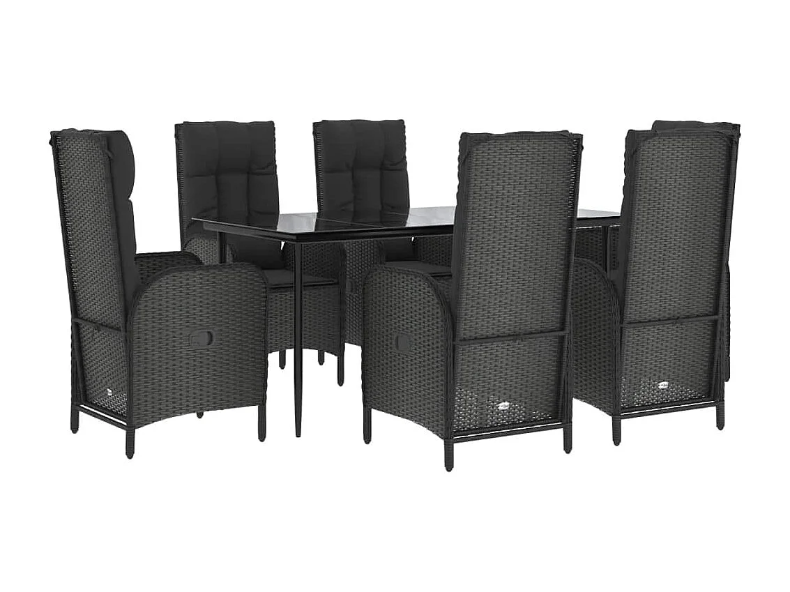 Juego de comedor muebles de jardín muebles de exterior y cojines 7 piezas resina tejida negra 02_0014461