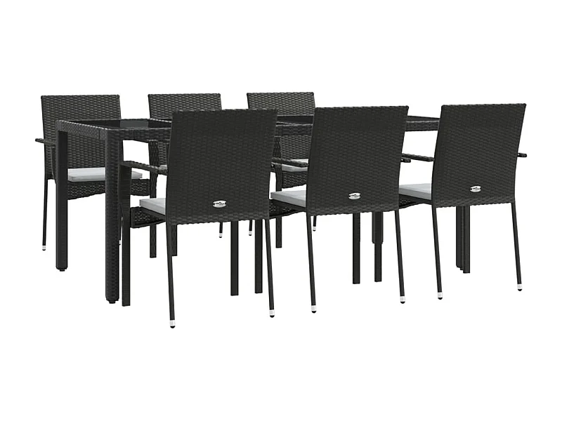 Juego de comedor muebles de jardín muebles de exterior y cojines 7 piezas resina tejida negra 02_0014474