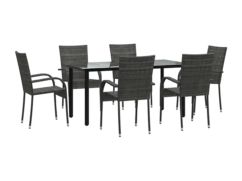Set da pranzo mobili da giardino mobili da esterno 7 pezzi resina intrecciata grigia 02_0014361