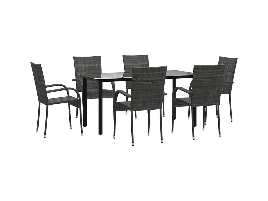 Set da pranzo mobili da giardino mobili da esterno 7 pezzi resina intrecciata grigia 02_0014361