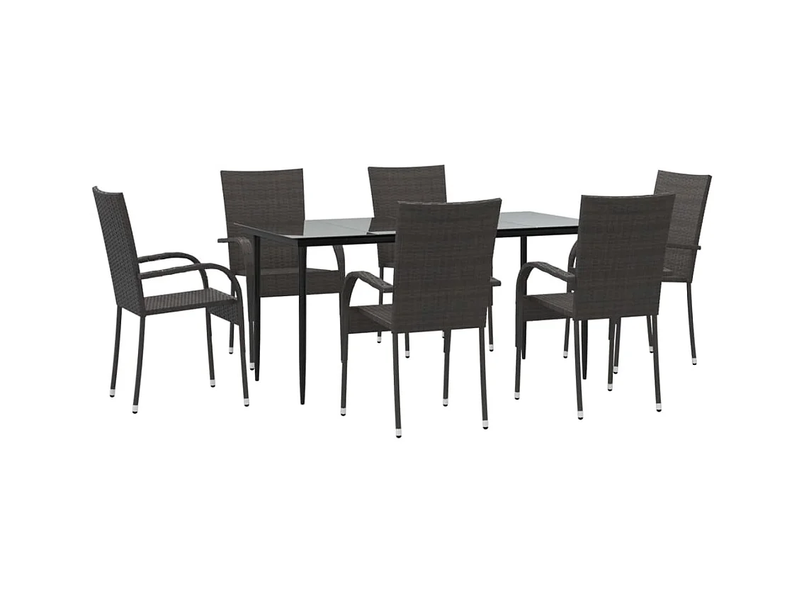 Juego de comedor muebles de jardín muebles de exterior 7 piezas resina tejida marrón 02_0014365