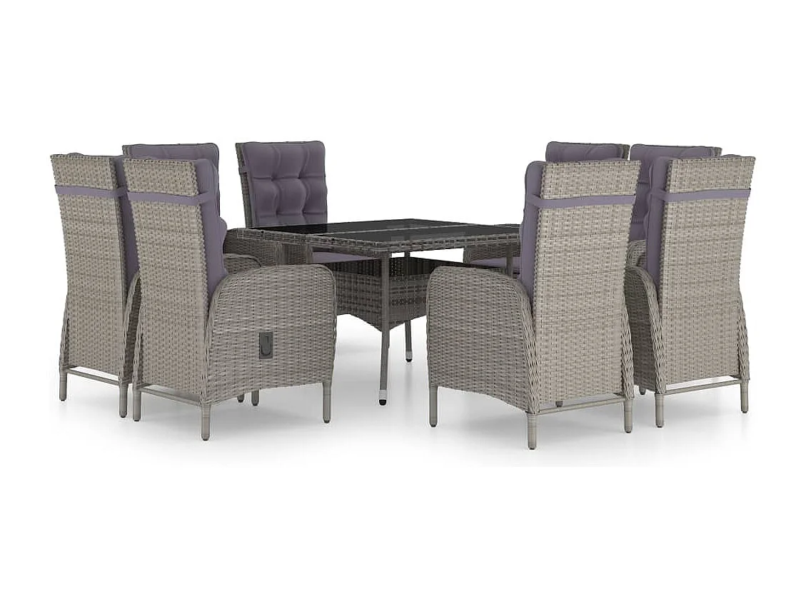 Juego de comedor muebles de jardín muebles de exterior 9 piezas resina tejida y vidrio gris 02_0014406