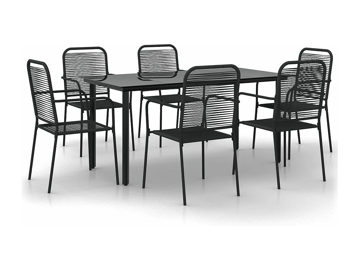 Set da pranzo per mobili da giardino mobili da esterno 7 pezzi corda di cotone nero e acciaio nero 02_0014368