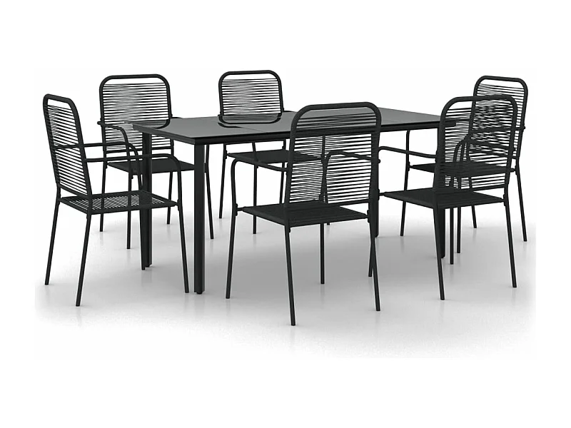 Móveis de jardim conjunto de jantar móveis de exterior 7 peças corda de algodão preto e aço preto 02_0014368