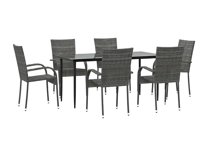 Juego de comedor muebles de jardín muebles de exterior 7 piezas resina tejida gris 02_0014362