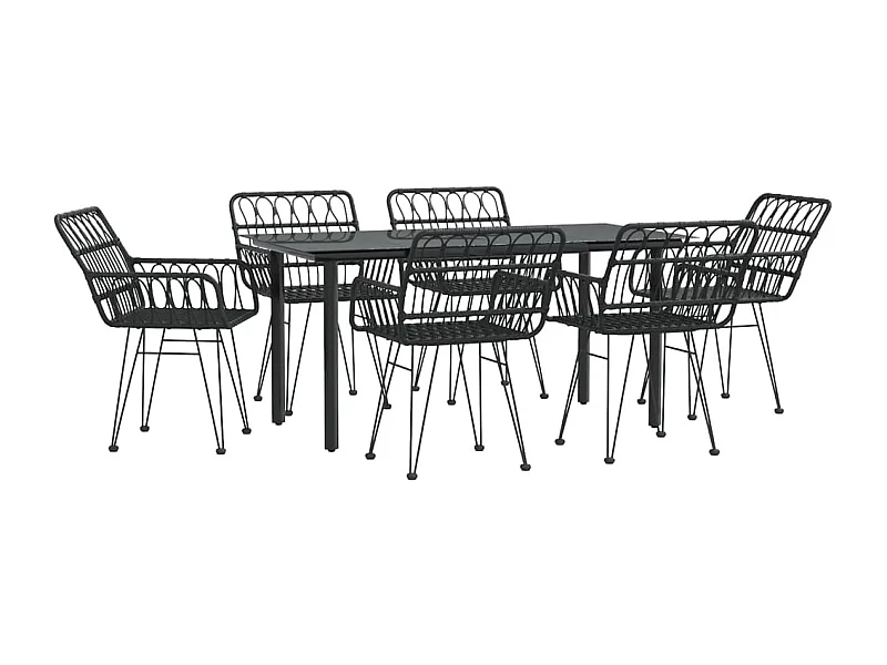 Juego de comedor muebles de jardín muebles de exterior 7 piezas resina tejida negra 02_0014377