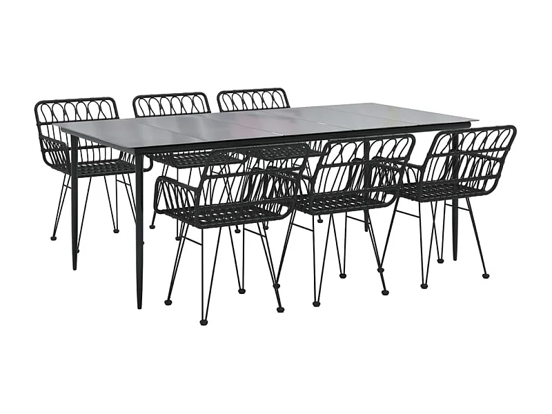 Juego de comedor muebles de jardín muebles de exterior 7 piezas resina tejida negra 02_0014376