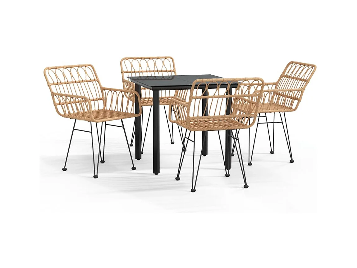 Conjunto de jantar móveis de jardim móveis de exterior 5 peças de resina tecida 02_0014321