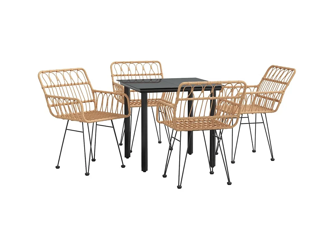 Conjunto de jantar móveis de jardim móveis de exterior 5 peças de resina tecida 02_0014321