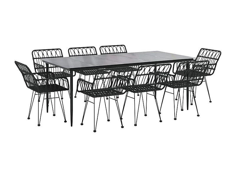 Juego de comedor muebles de jardín muebles de exterior 9 piezas resina tejida negra 02_0014398