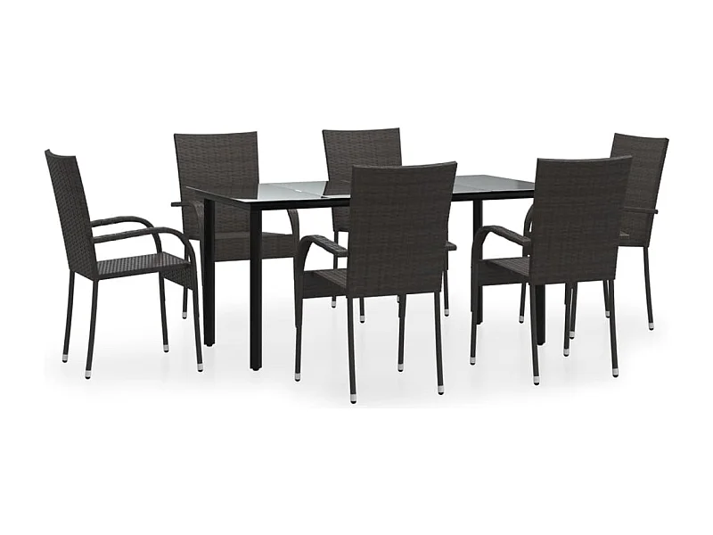 Juego de comedor muebles de jardín muebles de exterior 7 piezas resina tejida marrón 02_0014367