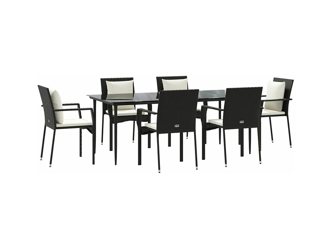 Juego de comedor muebles de jardín muebles de exterior y cojines 7 piezas resina tejida negra 02_0014477