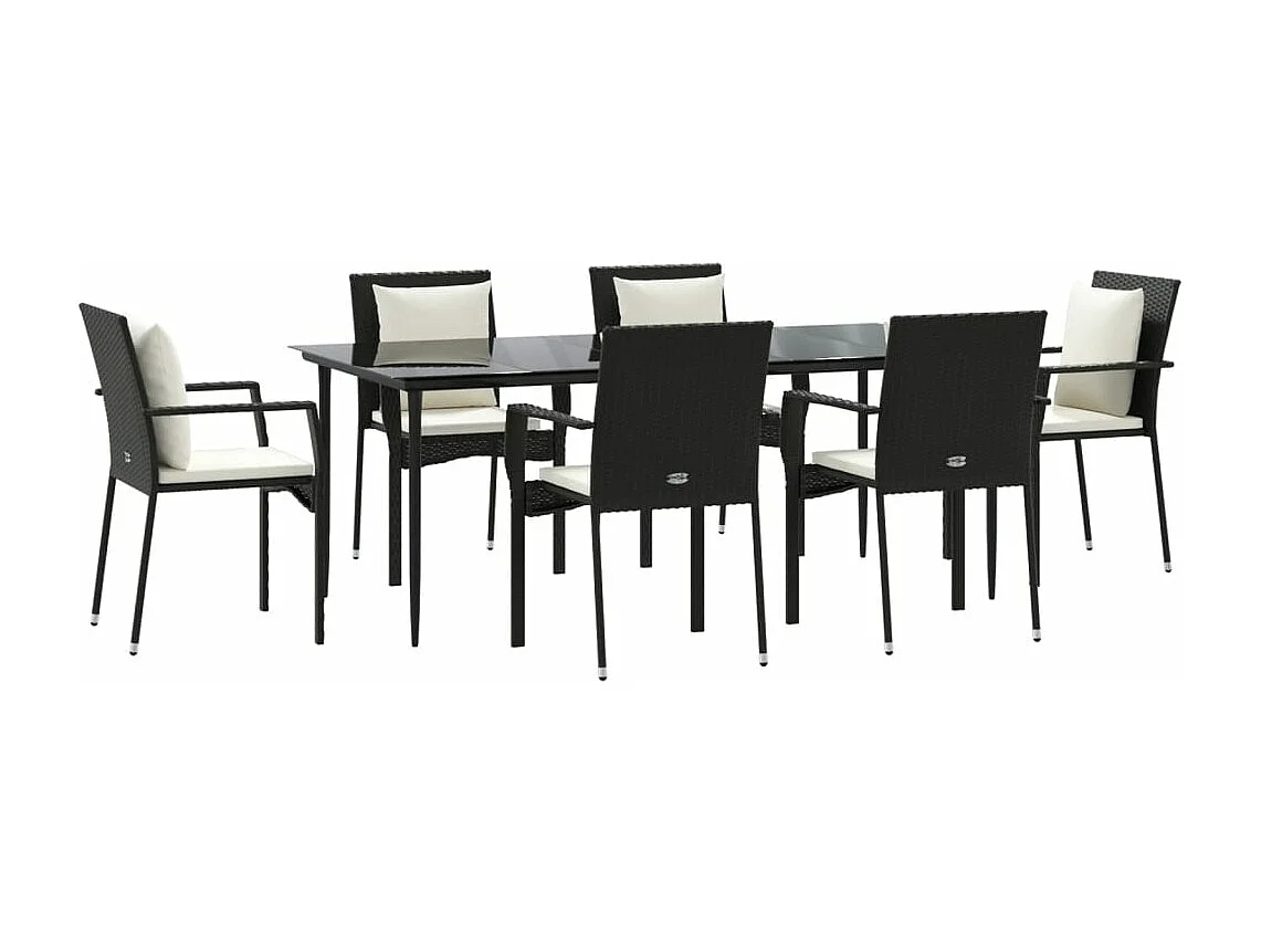 Set da pranzo mobili da giardino mobili da esterno e cuscini 7 pezzi resina intrecciata nera 02_0014477