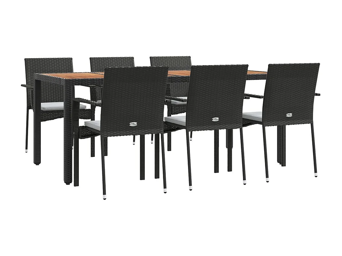 Set da pranzo mobili da giardino mobili da esterno e cuscini 7 pezzi resina intrecciata nera 02_0014475