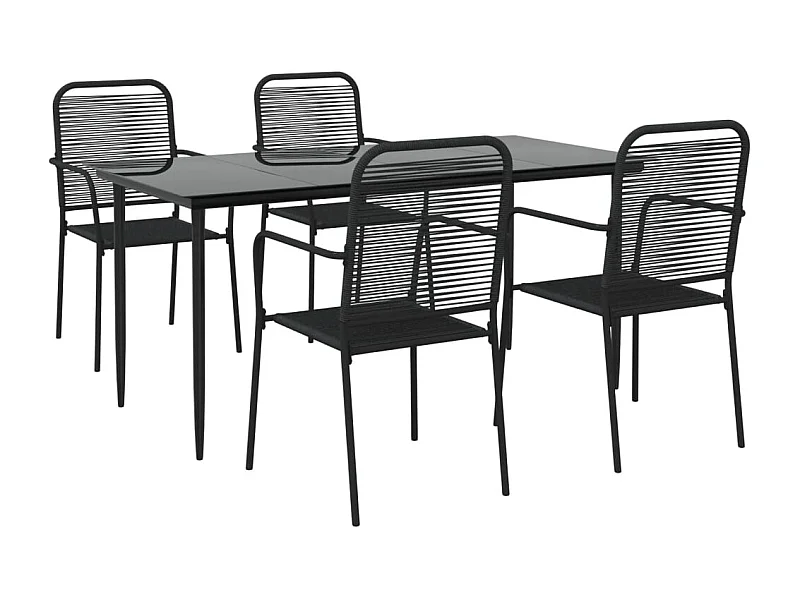 Set da pranzo mobili da giardino mobili da esterno 5 pezzi corda di cotone nero e acciaio 02_0014318
