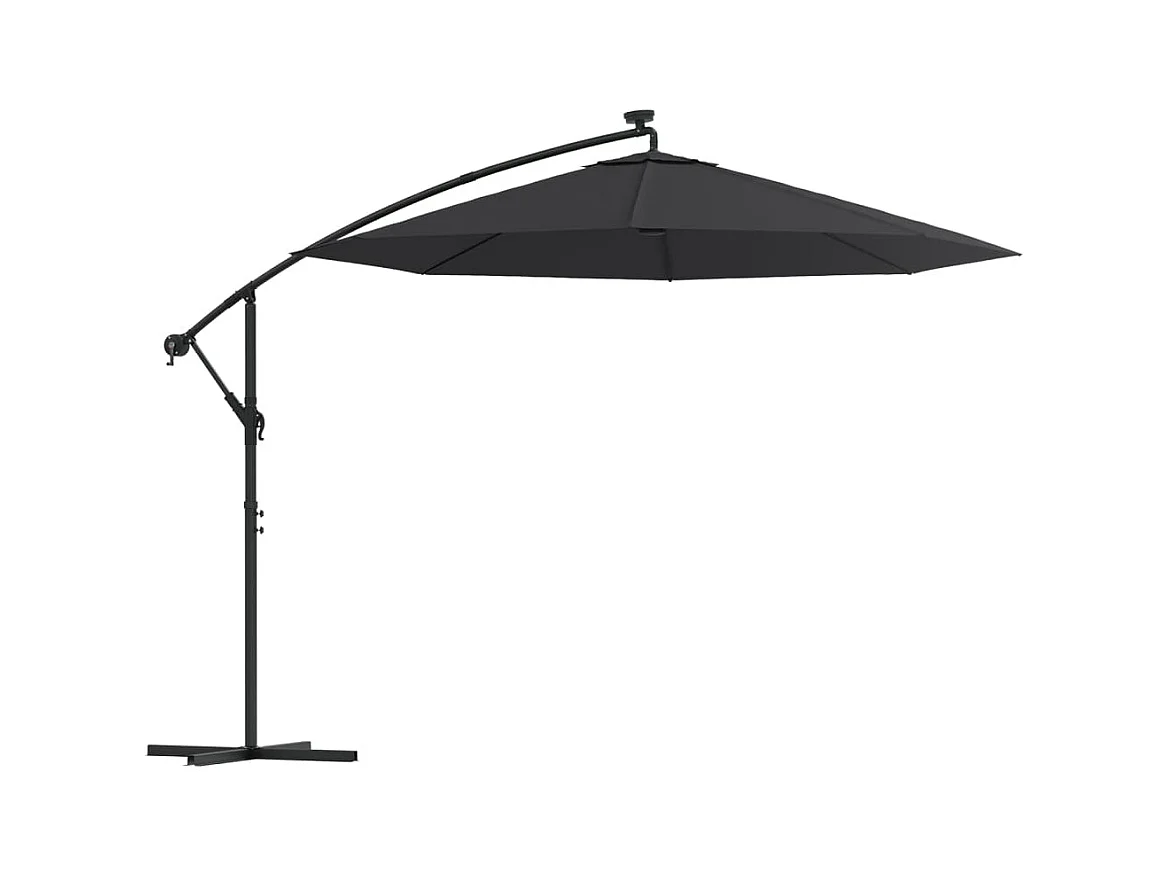 Ombrellone decentrato a LED e palo in acciaio 300 cm nero 02_0008578