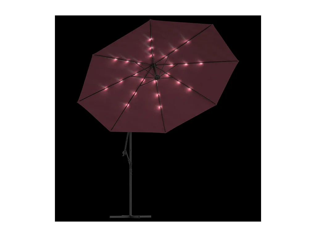 Guarda-sol deslocado com luzes LED vermelho bordô 350 cm 02_0008458