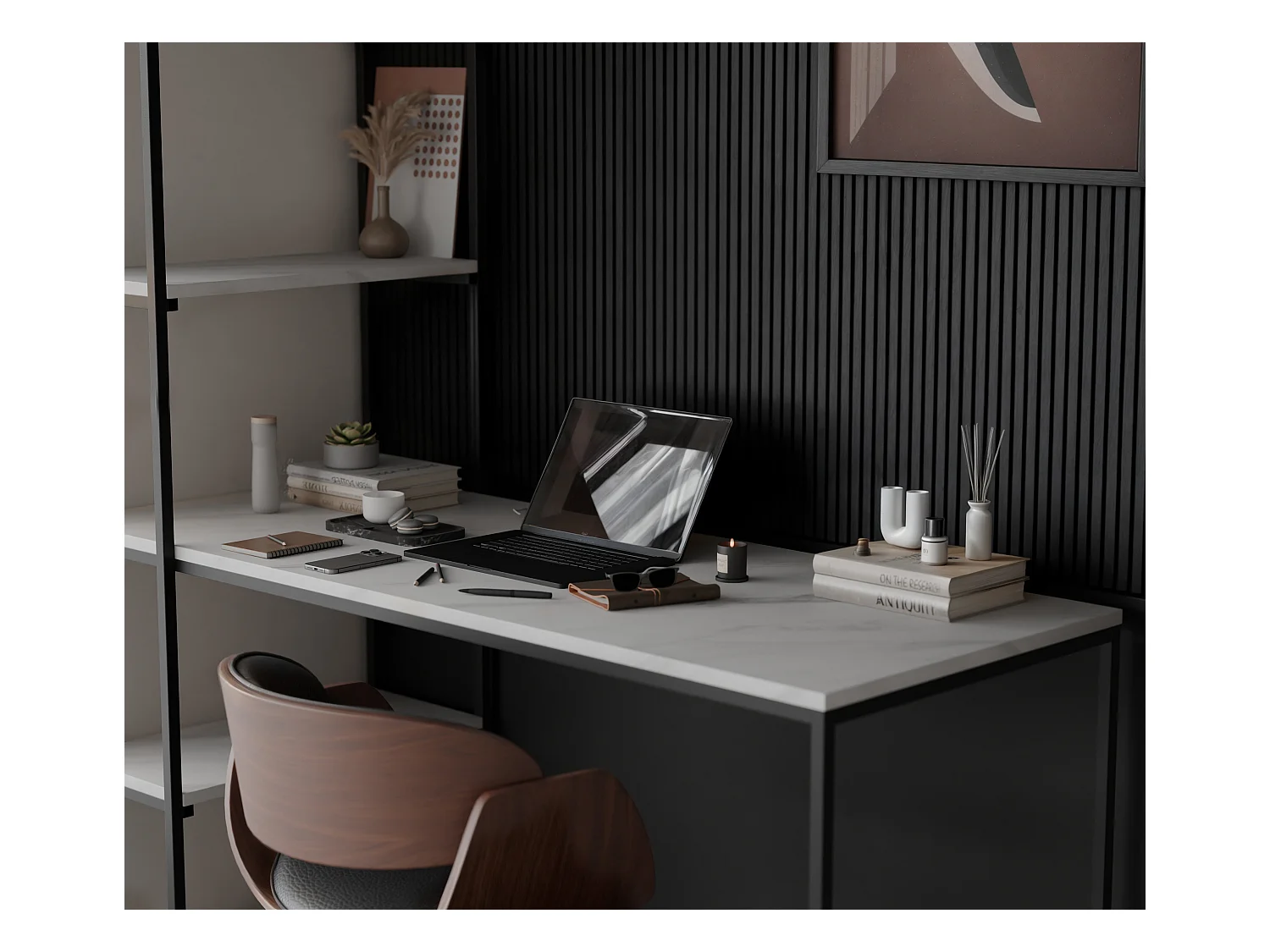 Bureau avec rangements marbre bianco