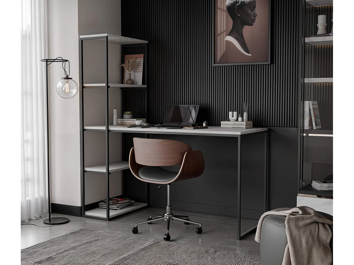 Bureau avec rangements marbre bianco