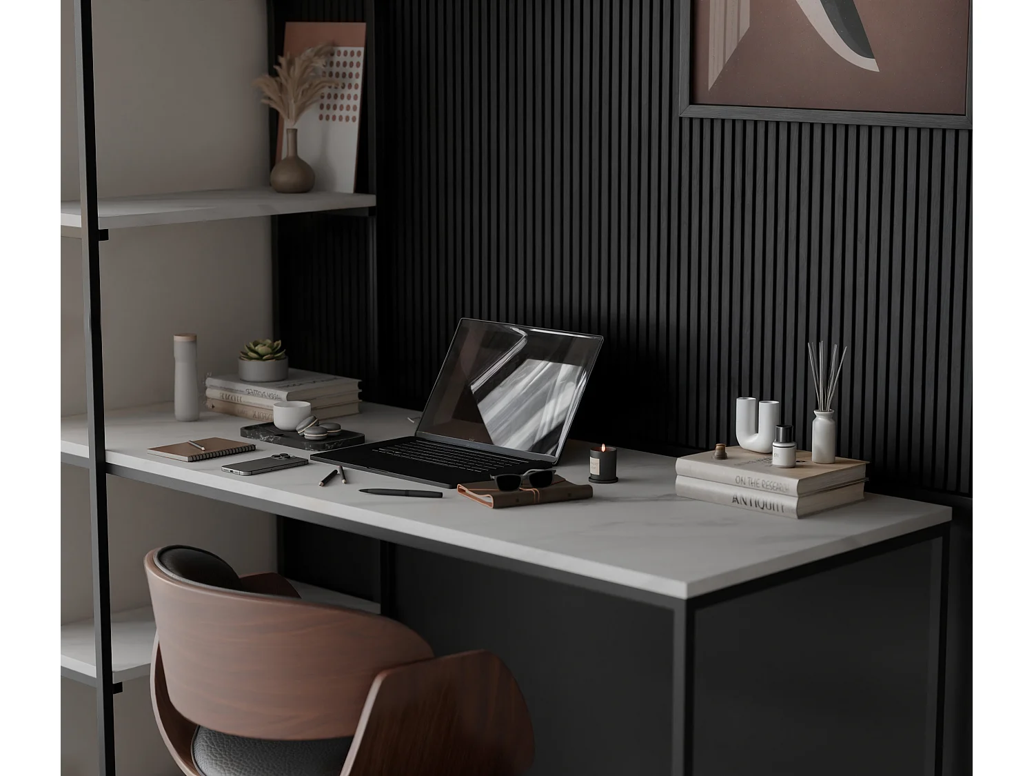 Bureau avec rangements marbre bianco