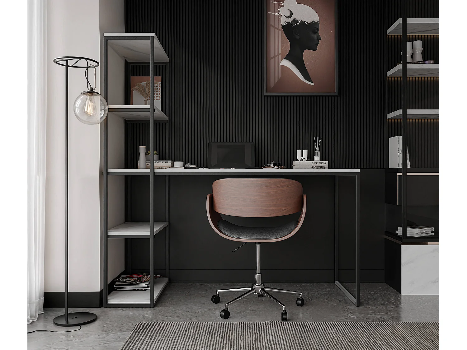 Bureau avec rangements marbre bianco