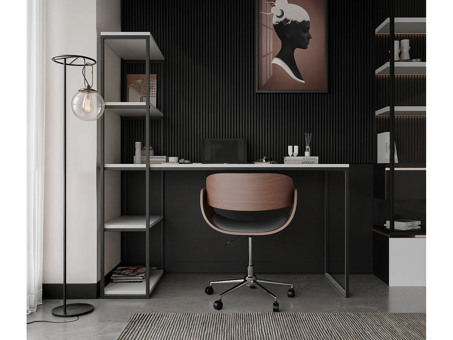 Bureau avec rangements blanc